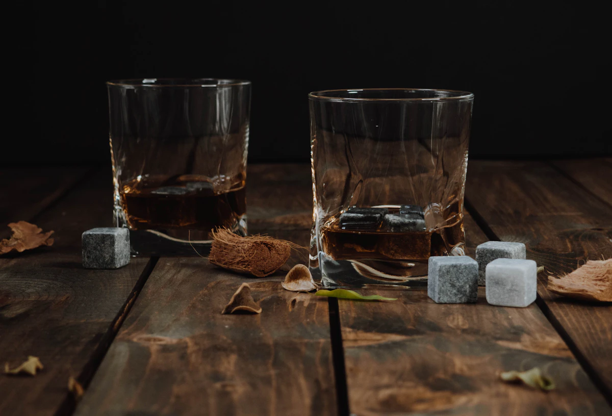 A glass of spirits on the bar